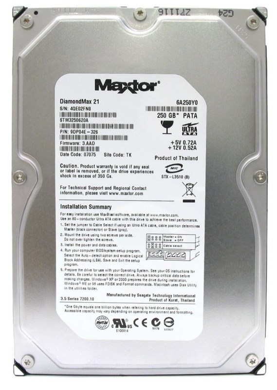 Жесткий диск Maxtor STM3250620A 250Gb 7200 IDE 3.5" HDD STM3250620A - фото 27832