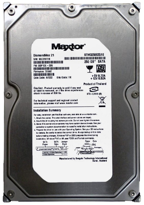 Жесткий диск Maxtor 9DP13E-326 250Gb 7200 SATAII 3.5" HDD 9DP13E-326 - фото 27835