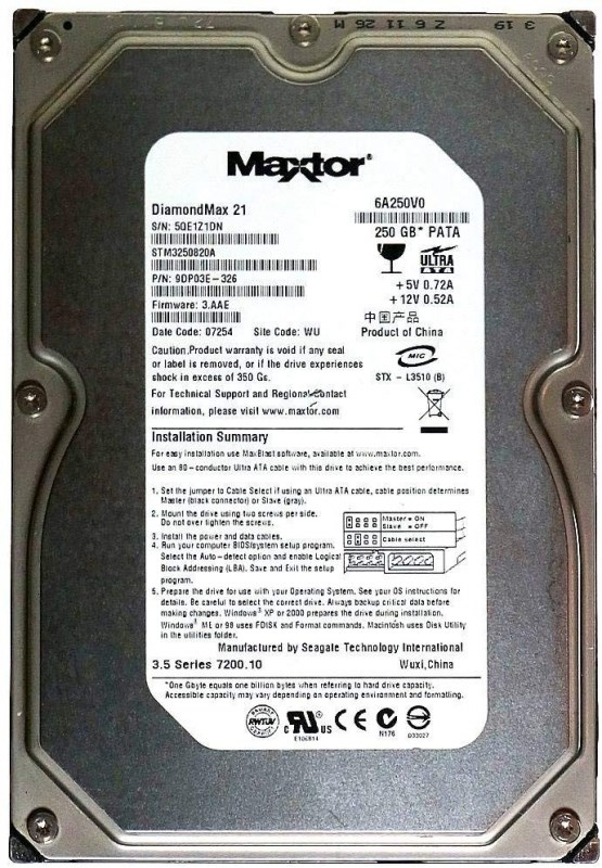 Жесткий диск Maxtor STM3250820A 250Gb 7200 IDE 3.5" HDD STM3250820A - фото 27839