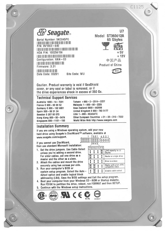 Жесткий диск Seagate ST360012A 60Gb 5400 IDE 3.5" HDD ST360012A - фото 27928