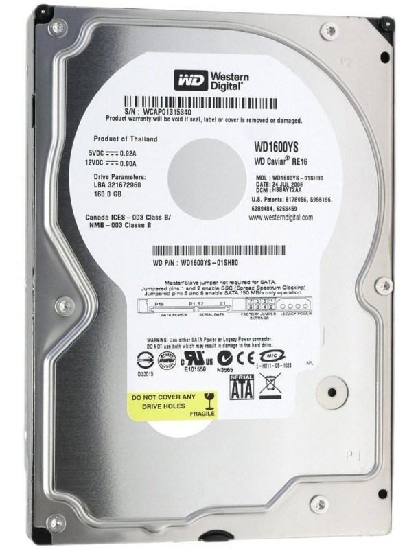 Жесткий диск Western Digital WD1600YS 160Gb SATAII 3,5" HDD WD1600YS - фото 28148