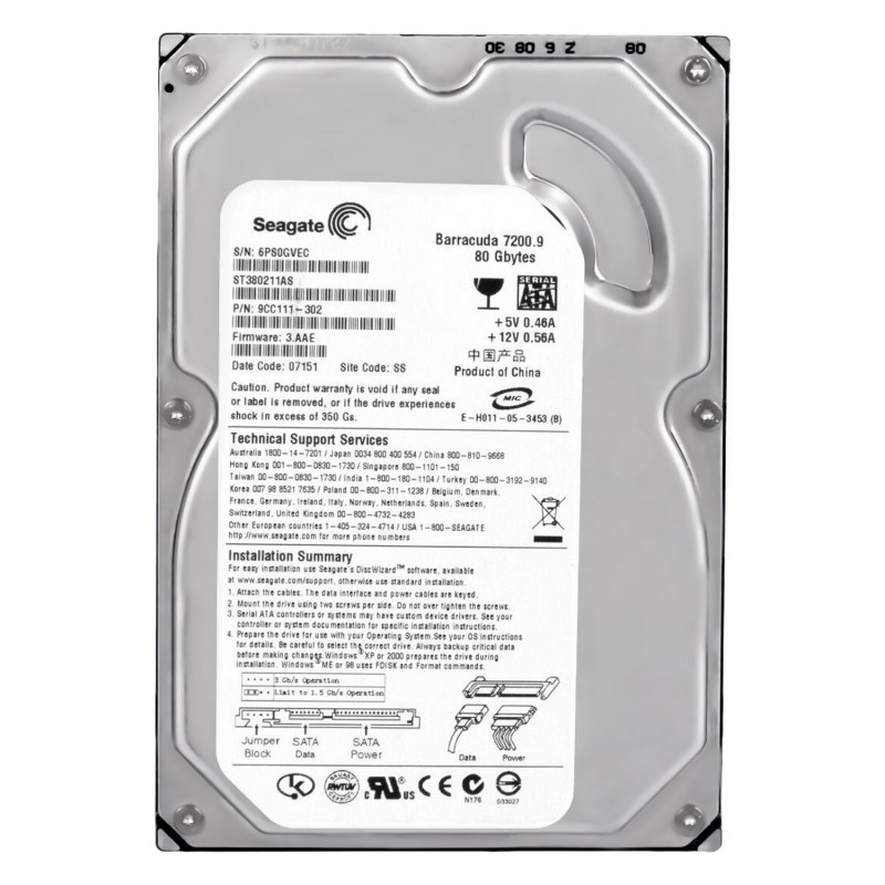 Жесткий диск Seagate ST380211AS 80Gb 7200 SATAII 3.5" HDD ST380211AS - фото 28554