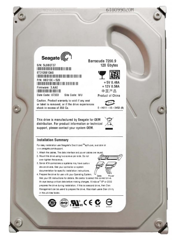 Жесткий диск Seagate ST3120813AS 120Gb 7200 SATAII 3.5" HDD ST3120813AS - фото 28568