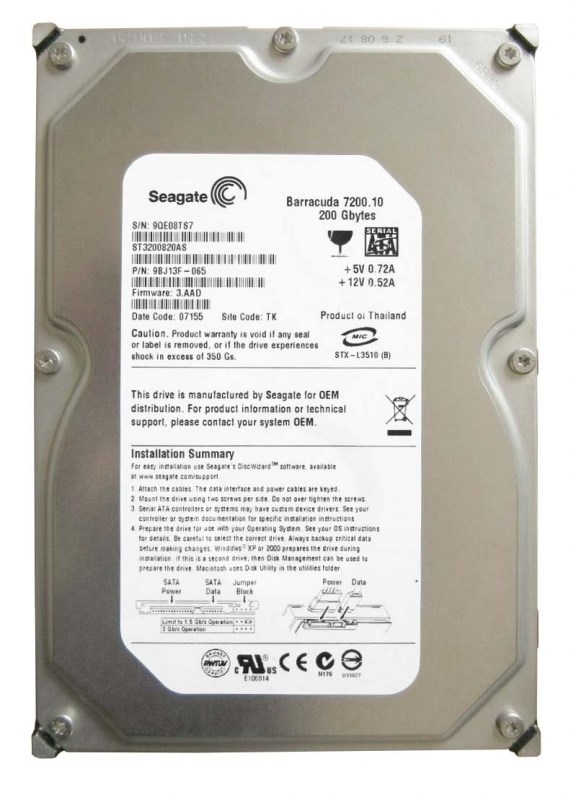 Жесткий диск Seagate ST3200820AS 200Gb 7200 SATAII 3.5" HDD ST3200820AS - фото 28609