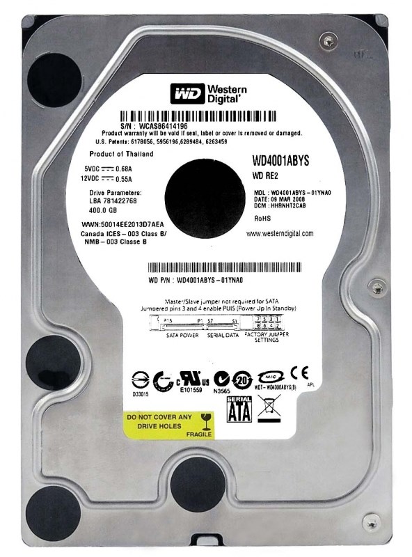 Жесткий диск Western Digital WD4001ABYS 400Gb SATAII 3,5" HDD WD4001ABYS - фото 28624