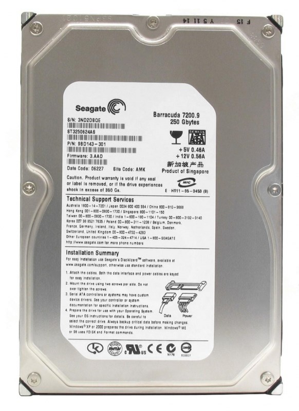 Жесткий диск Seagate 9BD143 250Gb SATAII 3,5" HDD 9BD143 - фото 28649