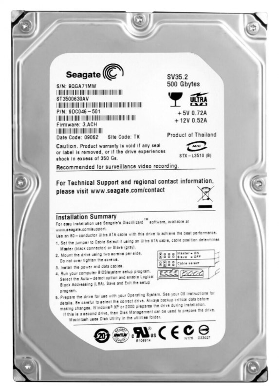 Жесткий диск Seagate ST3500630AV 500Gb 7200 IDE 3.5" HDD ST3500630AV - фото 28868