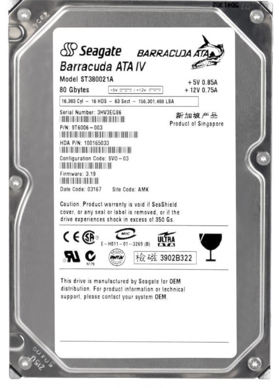 Жесткий диск Seagate ST380021A 80Gb 7200 IDE 3.5" HDD ST380021A - фото 28938