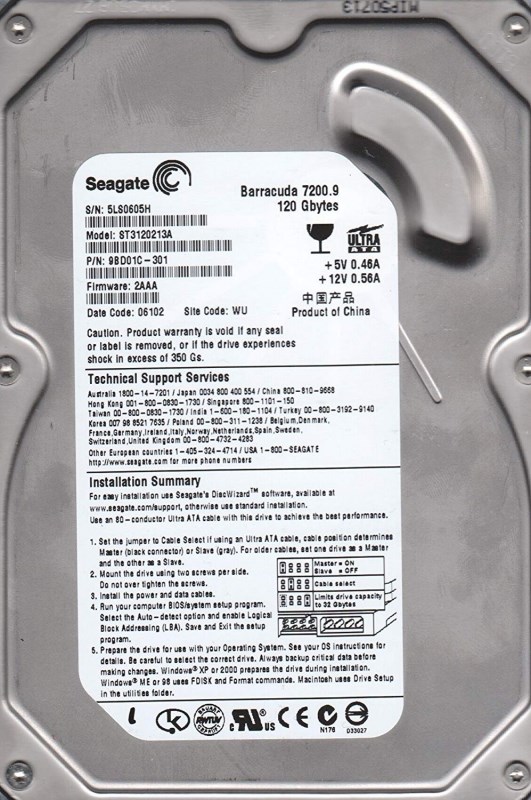 Жесткий диск Seagate 9BD01C-520 120Gb 7200 IDE 3.5" HDD 9BD01C-520 - фото 28972