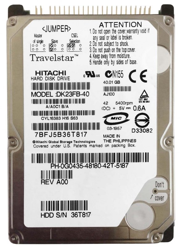 Жесткий диск Hitachi G0435 40Gb 5400 IDE 2,5" HDD G0435 - фото 29307