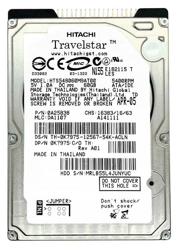 Жесткий диск Hitachi HTS548060M9AT00 60Gb 5400 IDE 2,5" HDD HTS548060M9AT00 - фото 29465