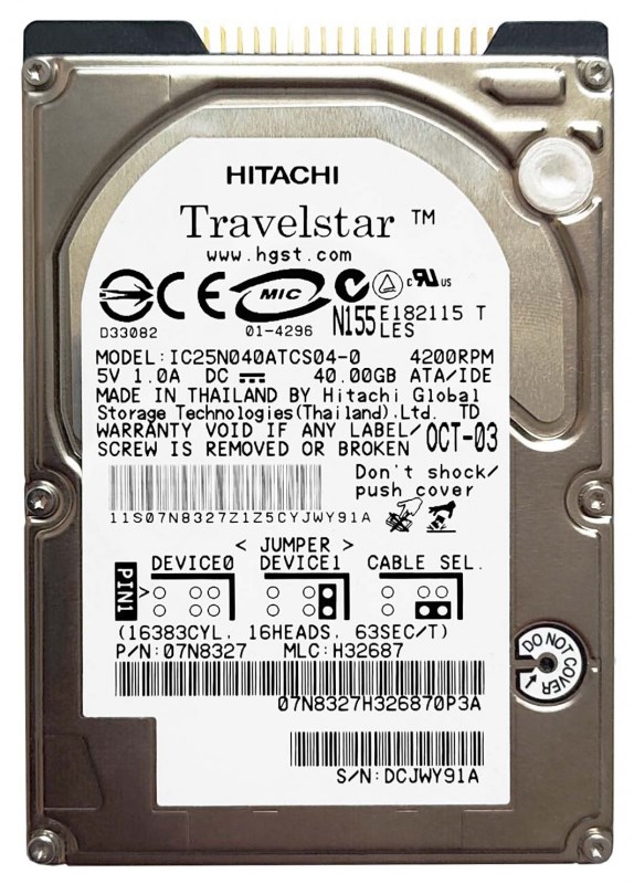 Жесткий диск Hitachi 07N8364 40Gb 4200 IDE 2,5" HDD 07N8364 - фото 29686