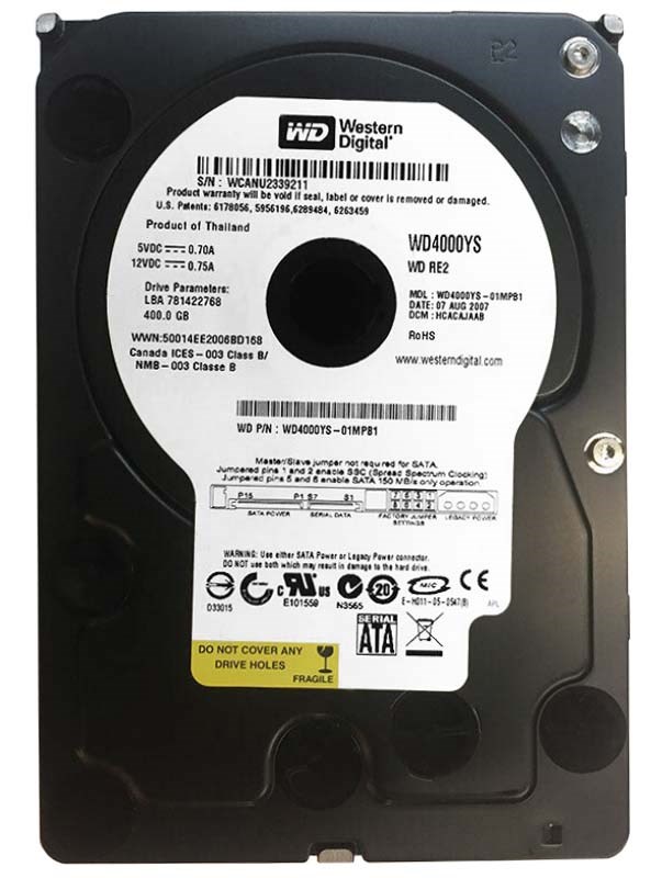 Жесткий диск Western Digital WD4000YS 400Gb SATAII 3,5" HDD WD4000YS - фото 29768