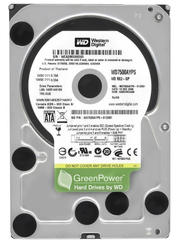 Жесткий диск Western Digital WD7500AYPS 750Gb IntelliPower SATAII 3.5" HDD WD7500AYPS - фото 29795