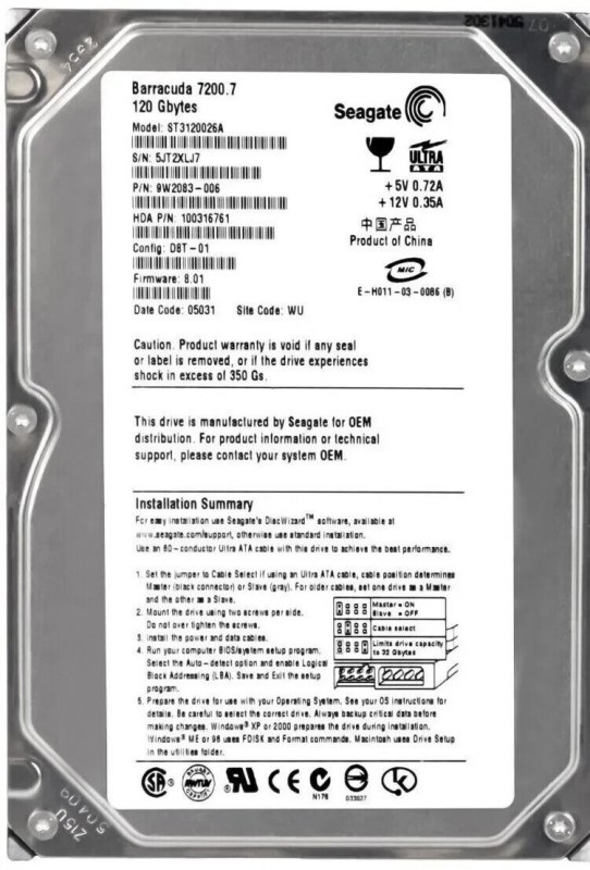 Жесткий диск Seagate ST3120026A 120Gb 7200 IDE 3.5" HDD ST3120026A - фото 29862