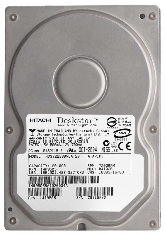 Жесткий диск Hitachi 14R9505 80Gb 7200 IDE 3.5" HDD 14R9505 - фото 30236