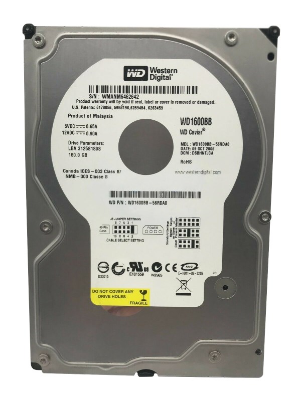 Жесткий диск Western Digital WD1600BB 160Gb 7200 IDE 3.5" HDD WD1600BB - фото 30314