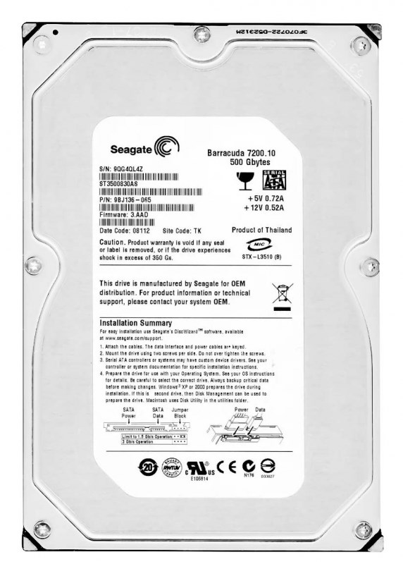 Жесткий диск Seagate ST3500830AS 500Gb SATAII 3,5" HDD ST3500830AS - фото 30614