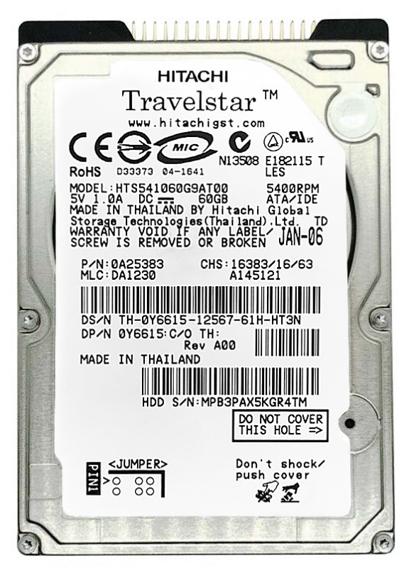 Жесткий диск Hitachi 0A25383 60Gb 5400 IDE 2,5" HDD 0A25383 - фото 30869