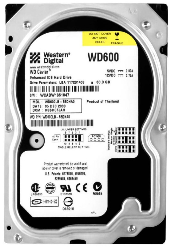 Жесткий диск Western Digital WD600LB 60Gb 7200 IDE 3.5" HDD WD600LB - фото 31030