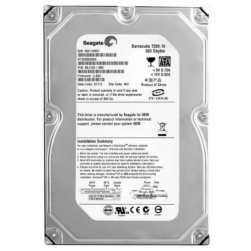 Жесткий диск Seagate ST3320820AS 320Gb 7200 SATAII 3.5" HDD ST3320820AS - фото 31048