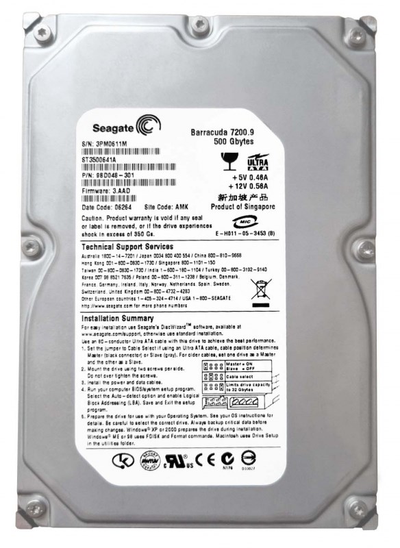 Жесткий диск Seagate ST3500641A 500Gb 7200 IDE 3.5" HDD ST3500641A - фото 31137