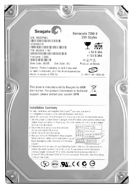 Жесткий диск Seagate 9BD03E 200Gb 7200 IDE 3.5" HDD 9BD03E - фото 31166