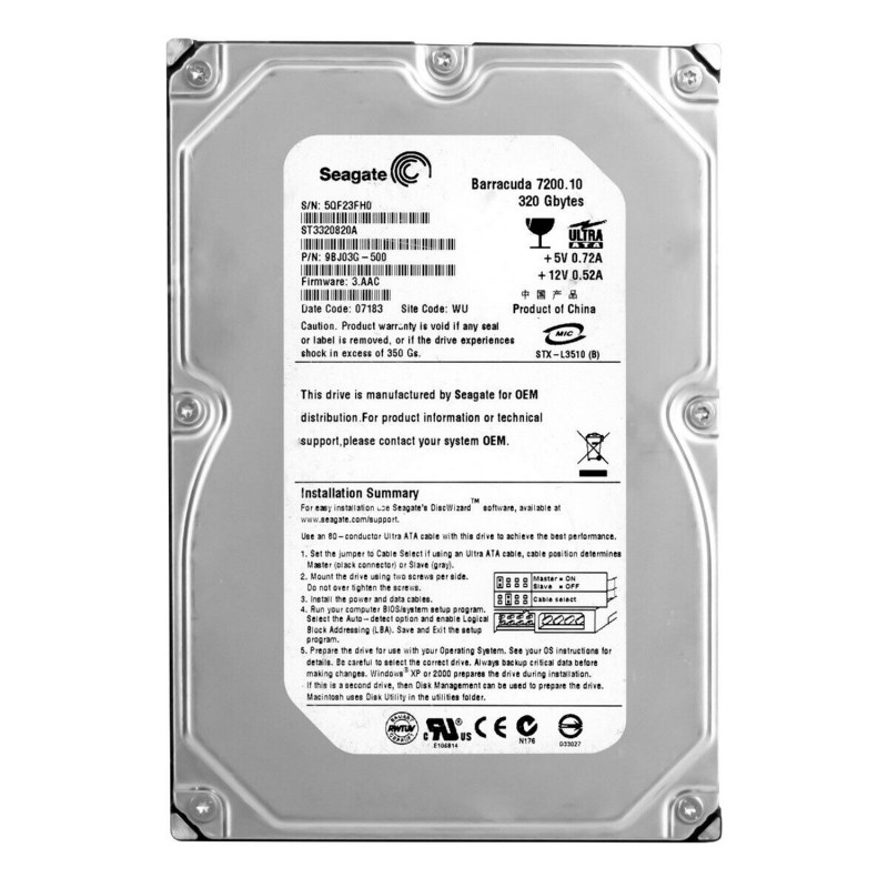 Жесткий диск Seagate 9BJ03G 320Gb 7200 IDE 3.5" HDD 9BJ03G - фото 31194