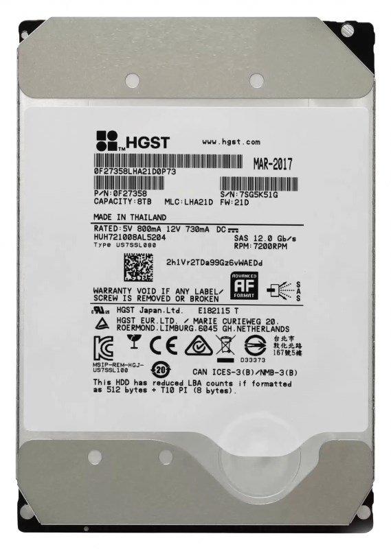 Жесткий диск HGST 0F27358 8Tb 7200 SAS 3,5" HDD 0F27358 - фото 33056