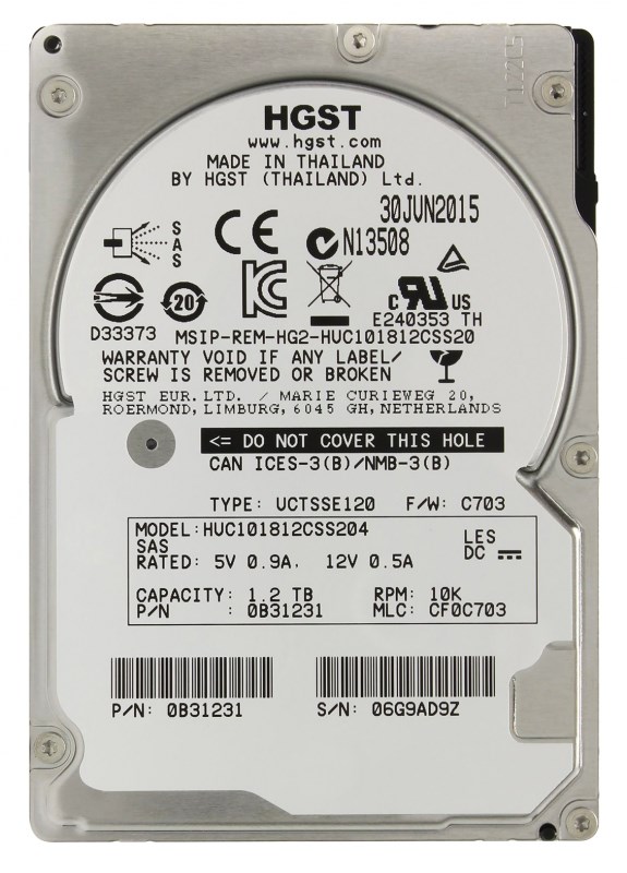 Жесткий диск HGST HUC101812CSS204 1,2Tb 10520 SAS 2,5" HDD HUC101812CSS204 - фото 33100