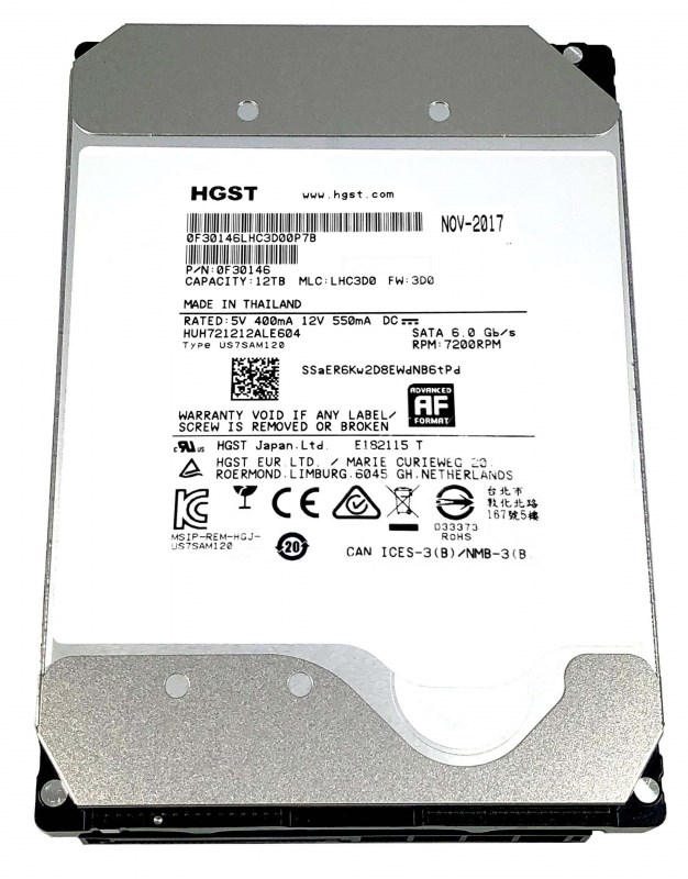 Жесткий диск HGST 0F30146 12Tb 7200 SATAIII 3,5" HDD 0F30146 - фото 36536