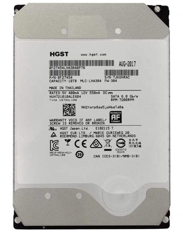 Жесткий диск HGST 0F27454 10Tb 7200 SATAIII 3,5" HDD 0F27454 - фото 36539