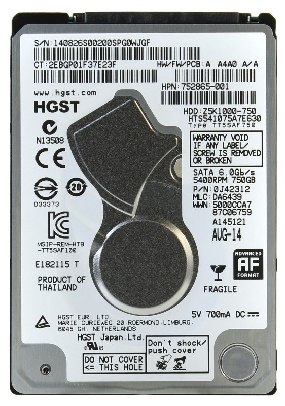 Жесткий диск HGST 0J42312 750Gb 5400 SATAIII 2,5" HDD 0J42312 - фото 40617