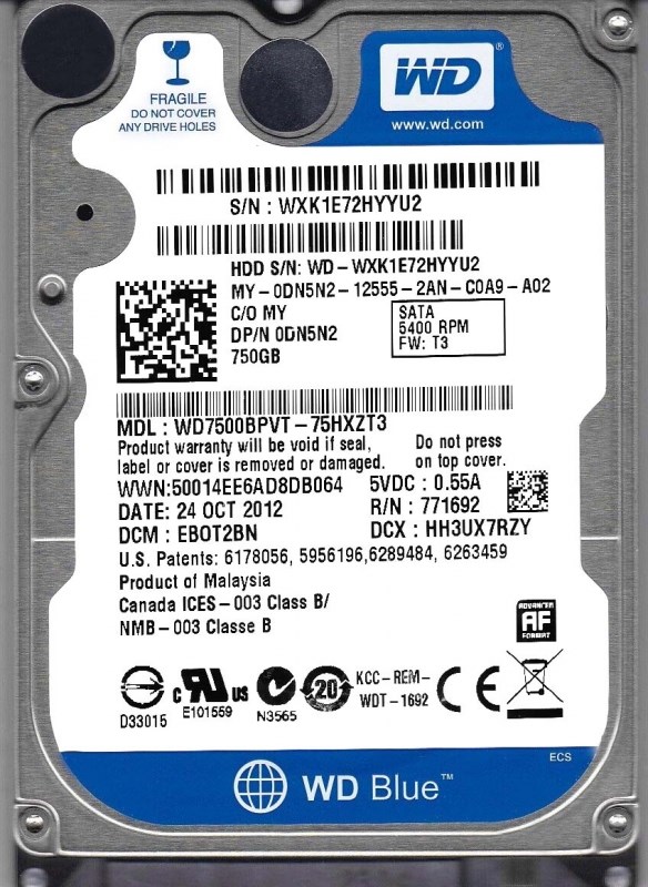 Жесткий Диск Western Digital WD7500BPVT 750Gb SATAIII 2,5" HDD WD7500BPVT - фото 40764