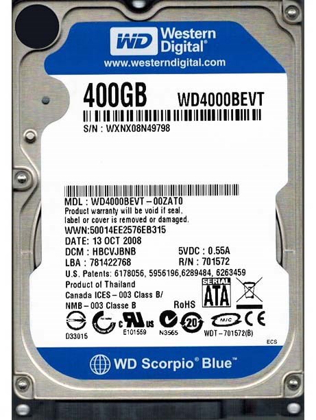 Жесткий диск Western Digital WD4000BEVT 400Gb 5400 SATAII 2,5" HDD WD4000BEVT - фото 40873