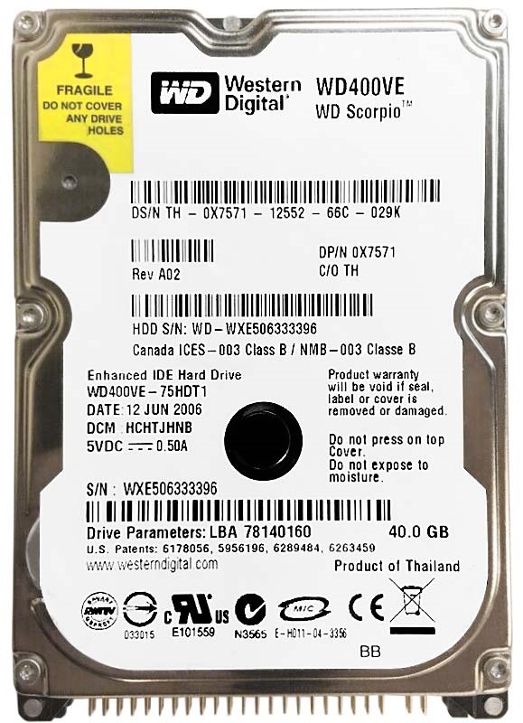 Жесткий диск Western Digital WD400VE 40Gb 5400 IDE 2,5" HDD WD400VE - фото 40883