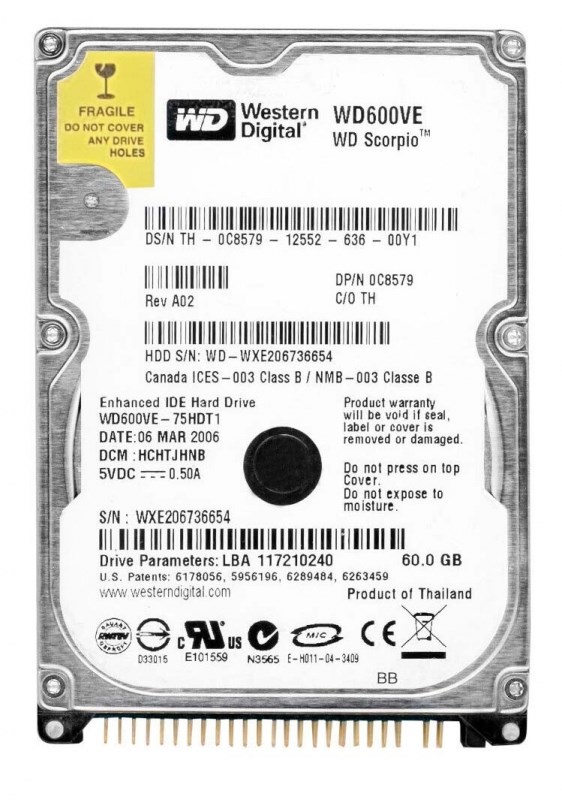 Жесткий диск Western Digital WD600VE 60Gb 5400 IDE 2,5" HDD WD600VE - фото 40897