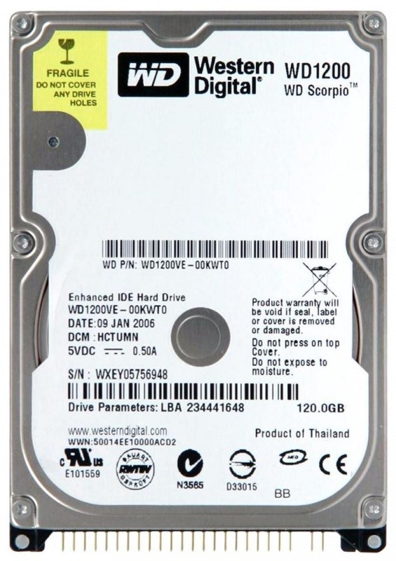 Жесткий диск Western Digital WD1200VE 120Gb 5400 IDE 2,5" HDD WD1200VE - фото 40906