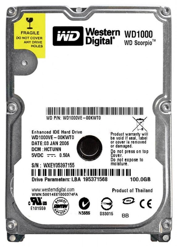 Жесткий диск Western Digital WD1000VE 100Gb 5400 IDE 2,5" HDD WD1000VE - фото 40912